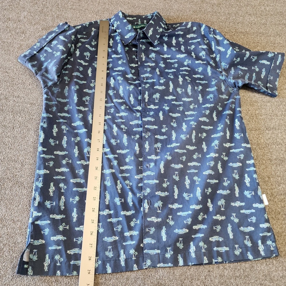 Cubavera Men's Medium Button Up Shirt Navy Blue Classic Cars Palm Trees Casual - Picture 8 of 10